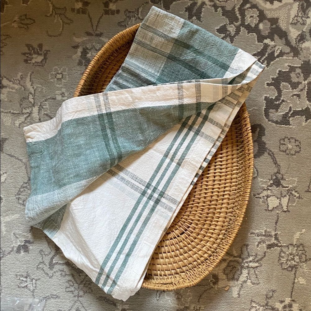 Hearth & Hand Green and White Plaid  Cotton Table Runner Good weight